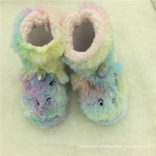 Rainbow colors plush boots shoes winter unicorn slippers kids